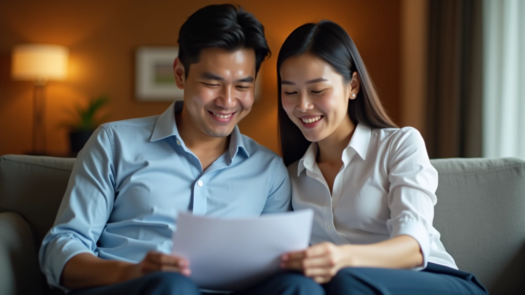 Diverse Malaysian family having a financial planning discussion in modern living room with warm natural light
