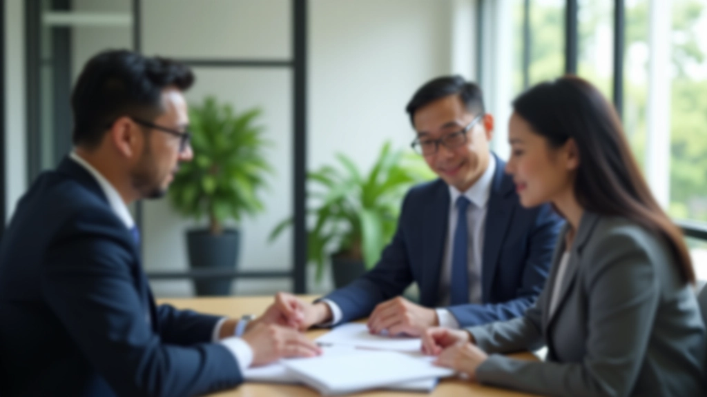 Insurance professional explaining different coverage types to family sitting at consultation table with brochures